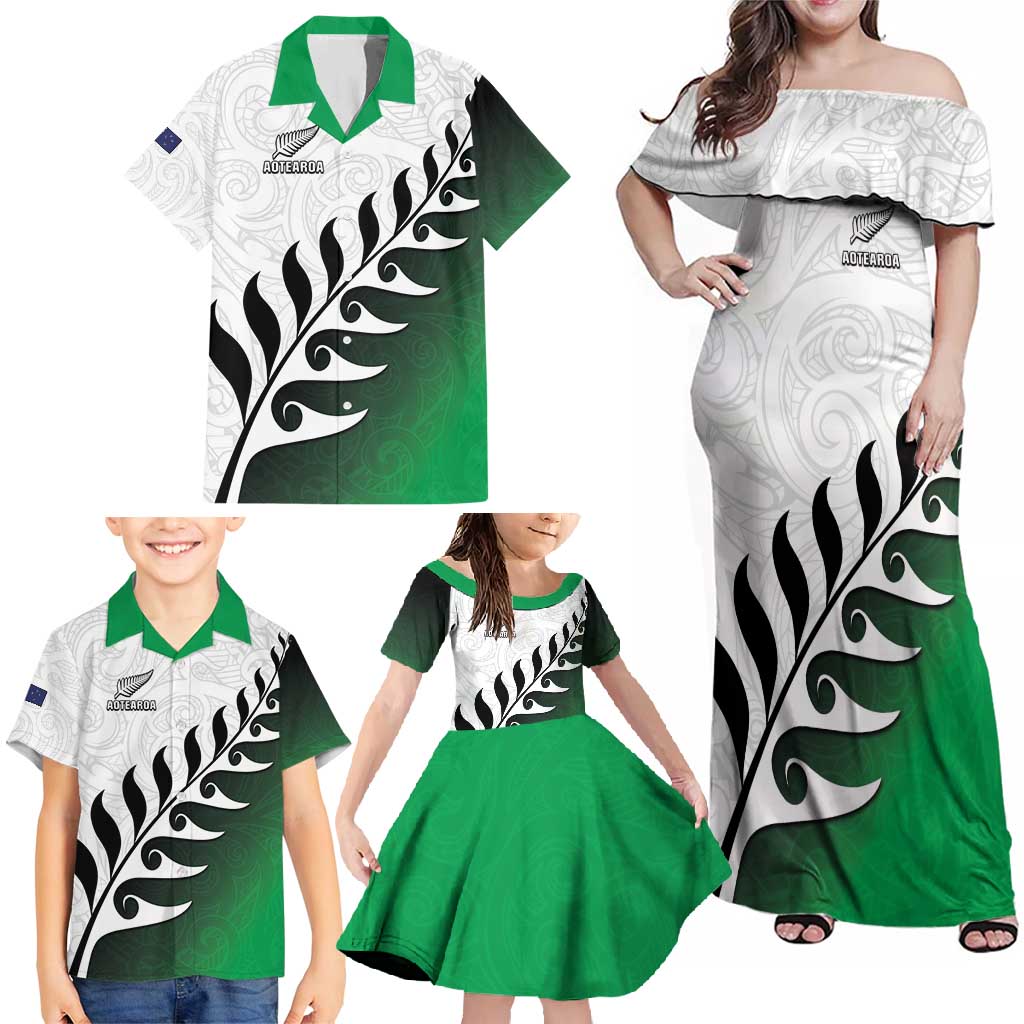 Custom New Zealand Football Family Matching Off Shoulder Maxi Dress and Hawaiian Shirt Go Aotearoa