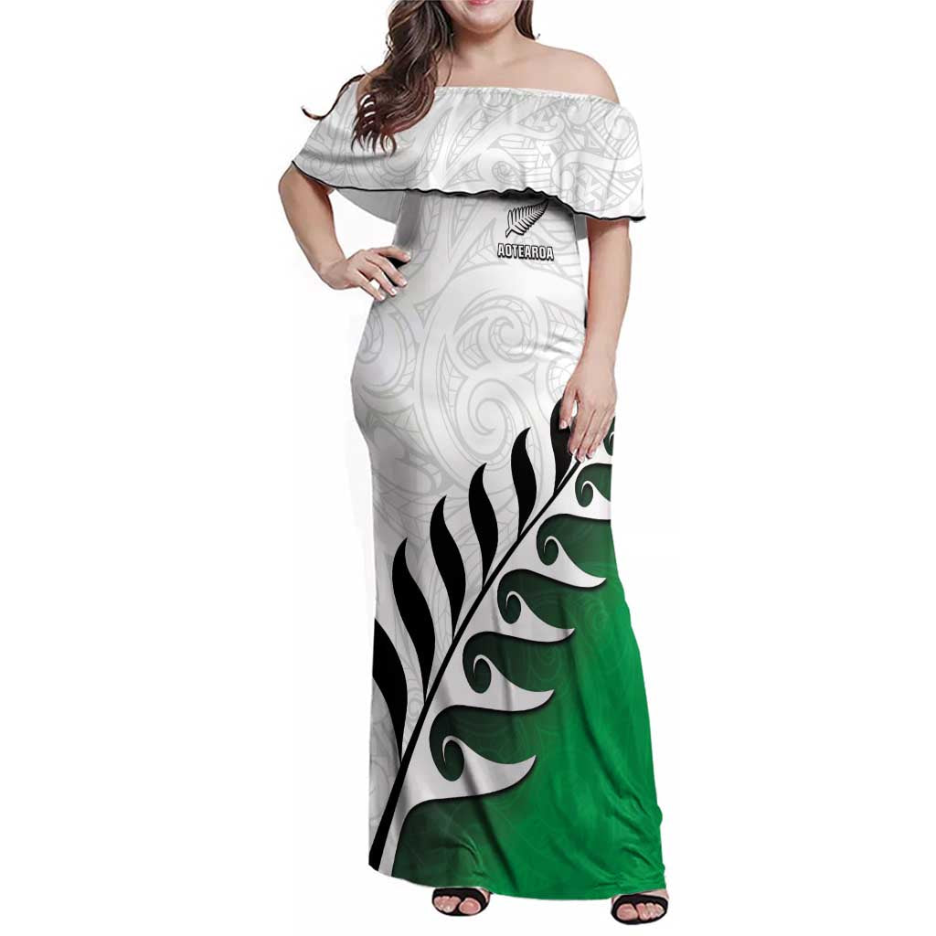 Custom New Zealand Football Family Matching Off Shoulder Maxi Dress and Hawaiian Shirt Go Aotearoa