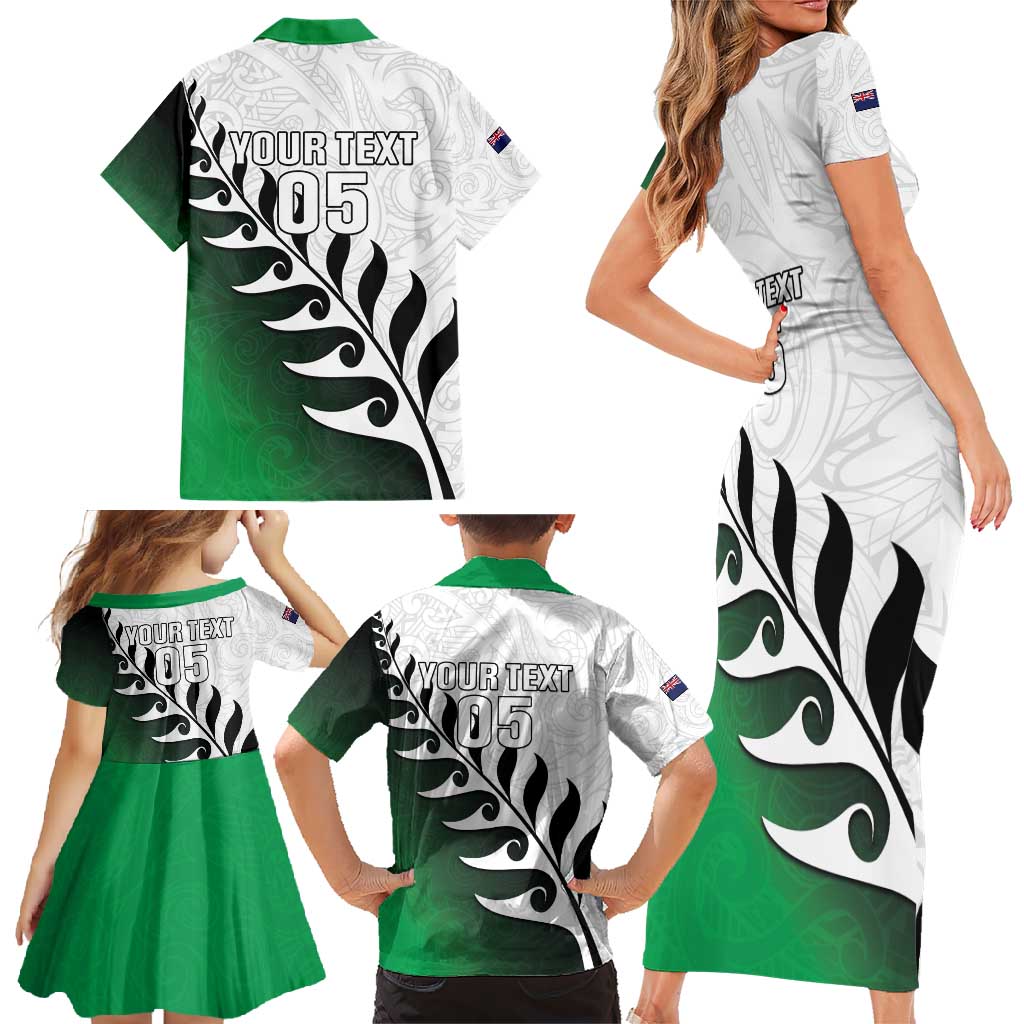Custom New Zealand Football Family Matching Short Sleeve Bodycon Dress and Hawaiian Shirt Go Aotearoa