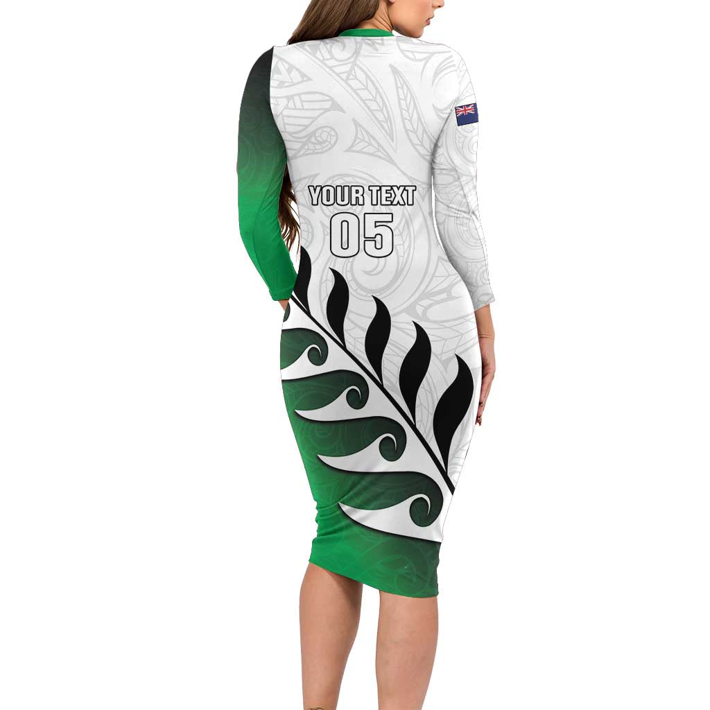 Custom New Zealand Football Long Sleeve Bodycon Dress Go Aotearoa