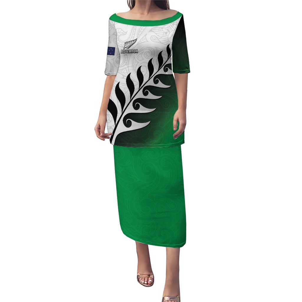 Custom New Zealand Football Puletasi Go Aotearoa LT05 Long Dress Green - Polynesian Pride