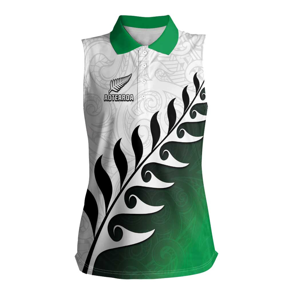 Custom New Zealand Football Women Sleeveless Polo Shirt Go Aotearoa