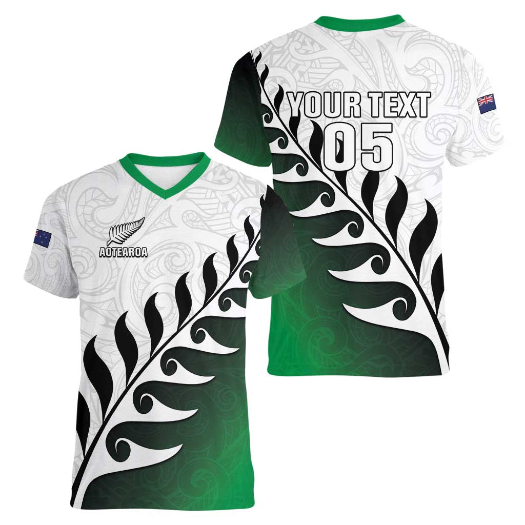 Custom New Zealand Football Women V-Neck T-Shirt Go Aotearoa