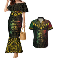 Happy Vanuatu Father Lini Day Couples Matching Mermaid Dress and Hawaiian Shirt LT05 Black - Polynesian Pride