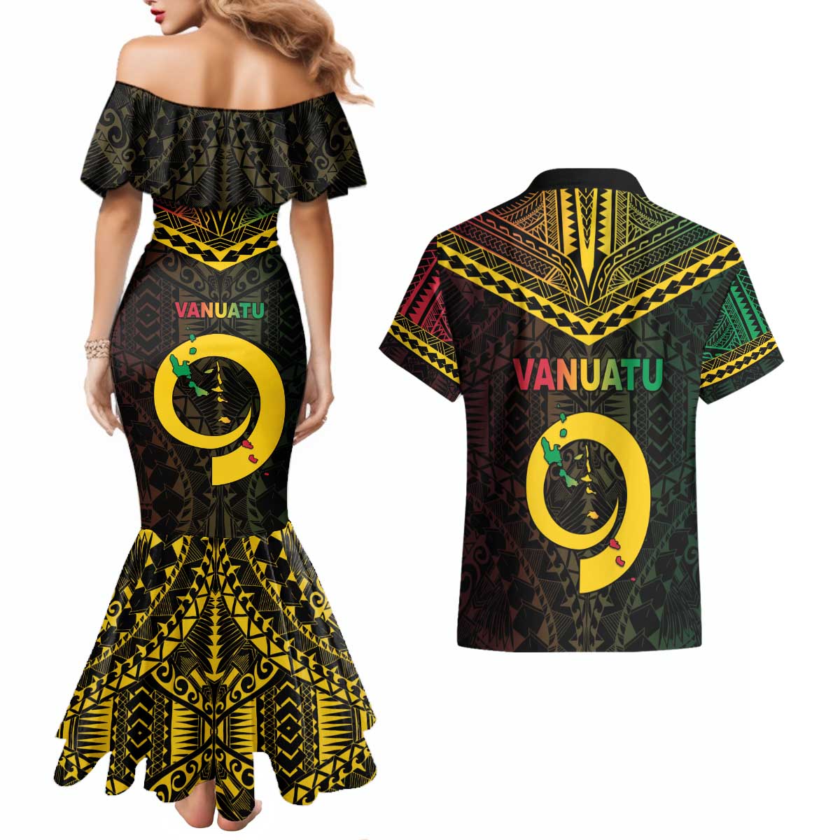 Happy Vanuatu Father Lini Day Couples Matching Mermaid Dress and Hawaiian Shirt LT05 - Polynesian Pride