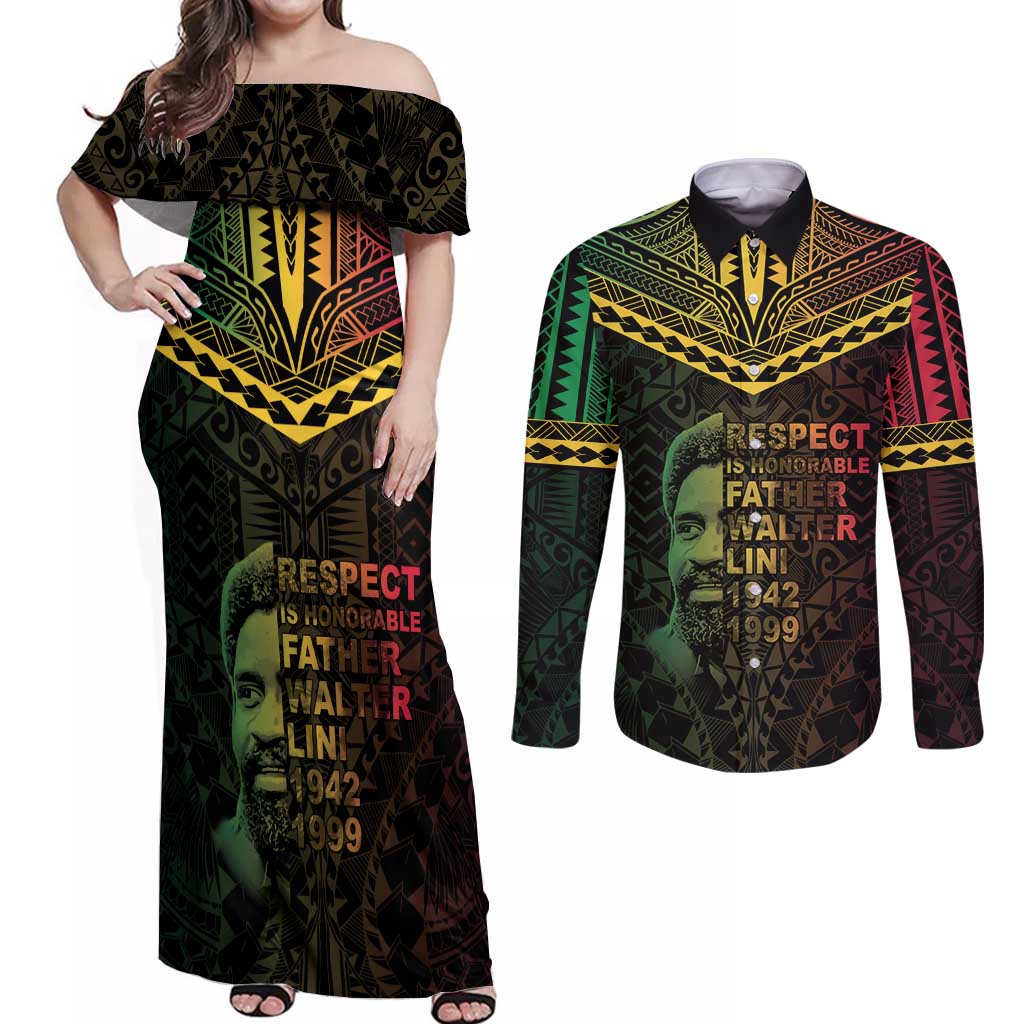 Happy Vanuatu Father Lini Day Couples Matching Off Shoulder Maxi Dress and Long Sleeve Button Shirt LT05 Black - Polynesian Pride