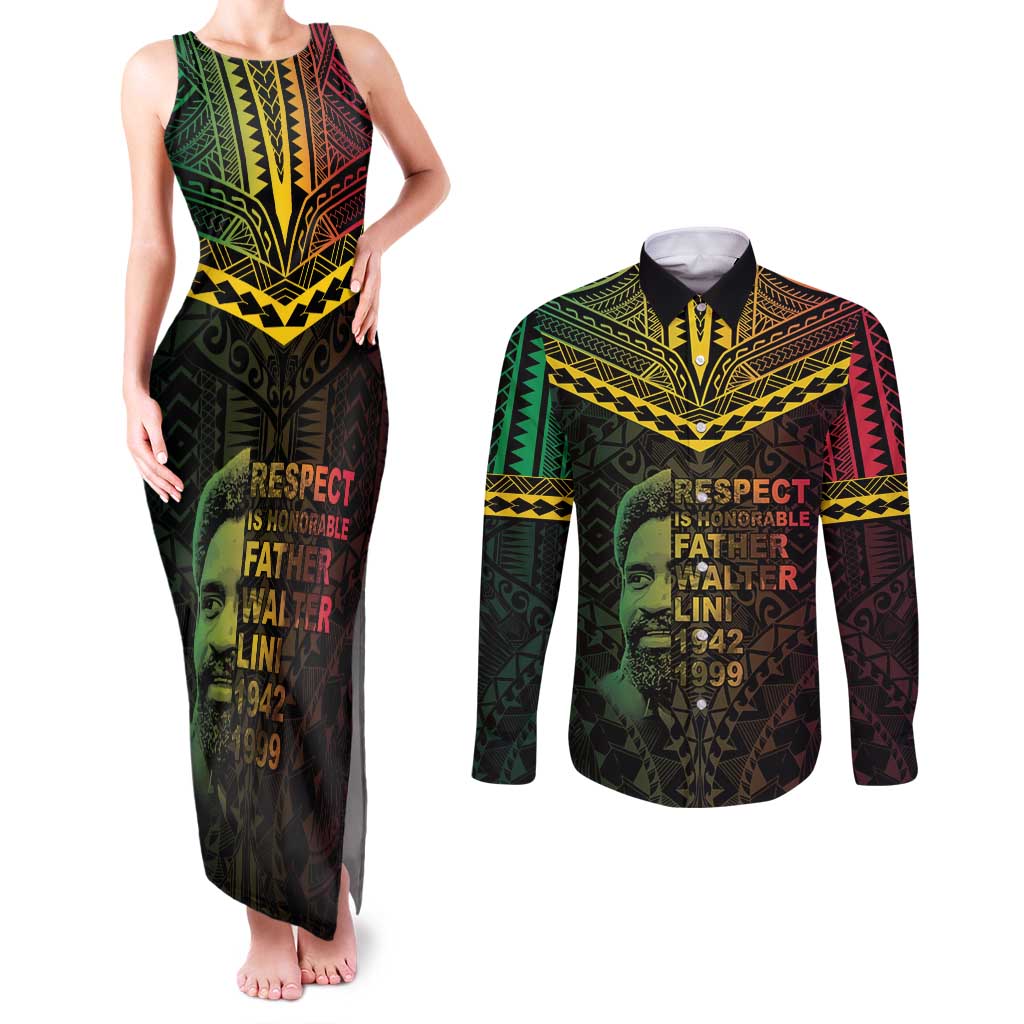 Happy Vanuatu Father Lini Day Couples Matching Tank Maxi Dress and Long Sleeve Button Shirt LT05 Black - Polynesian Pride