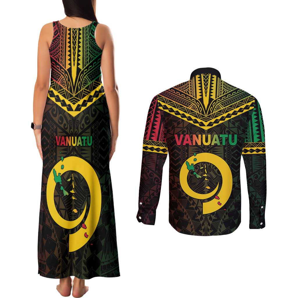 Happy Vanuatu Father Lini Day Couples Matching Tank Maxi Dress and Long Sleeve Button Shirt LT05 - Polynesian Pride