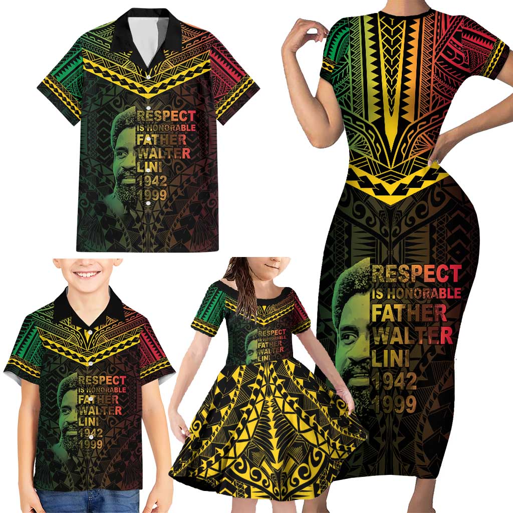 Happy Vanuatu Father Lini Day Family Matching Short Sleeve Bodycon Dress and Hawaiian Shirt