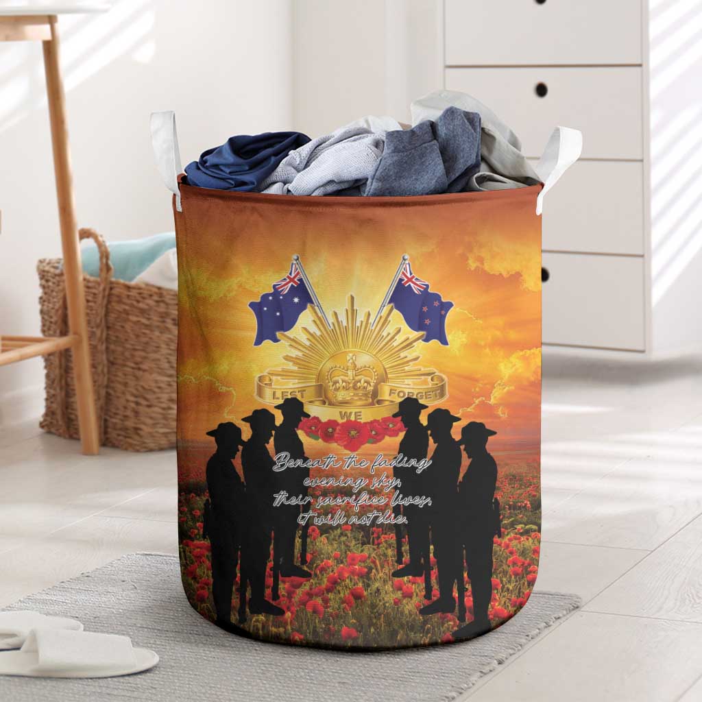 ANZAC Day Laundry Basket Remembrance Tribute Soldiers And Poppy Field LT05 Orange - Polynesian Pride