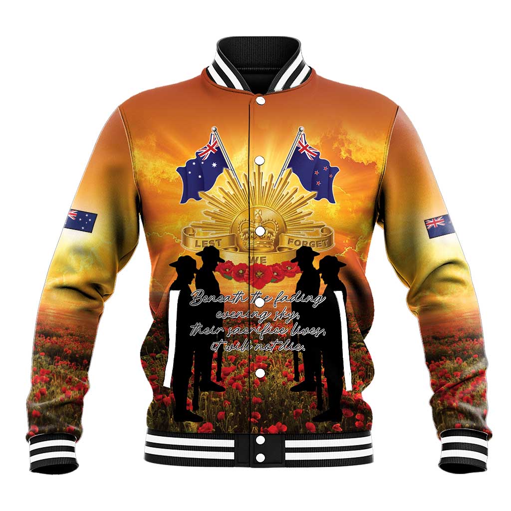 ANZAC Day Baseball Jacket Remembrance Tribute Soldiers And Poppy Field LT05 Unisex Orange - Polynesian Pride