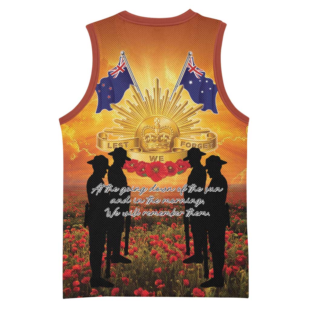 ANZAC Day Basketball Jersey Remembrance Tribute Soldiers And Poppy Field LT05 - Polynesian Pride