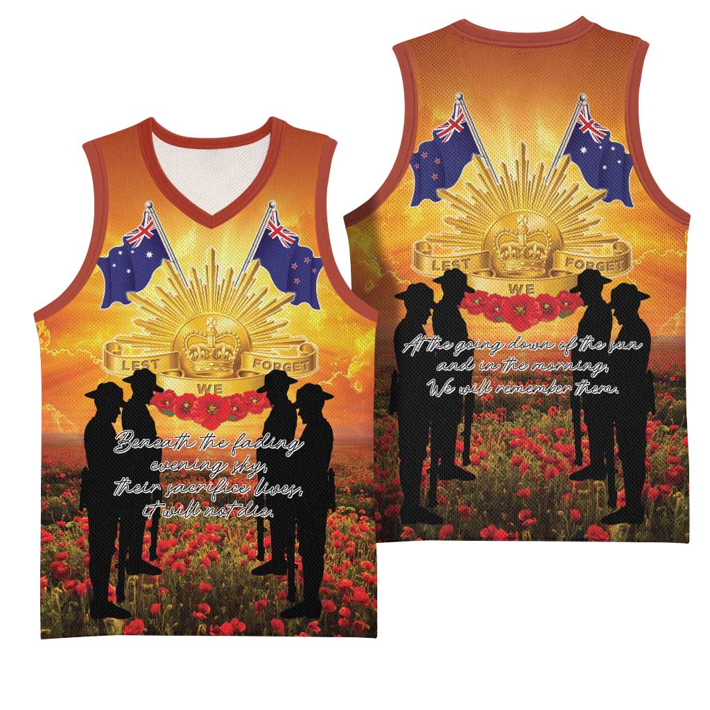 ANZAC Day Basketball Jersey Remembrance Tribute Soldiers And Poppy Field LT05 - Polynesian Pride