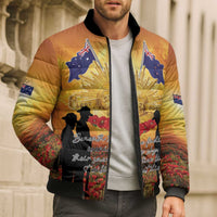 ANZAC Day Bomber Puffer Jacket Remembrance Tribute Soldiers And Poppy Field LT05 - Polynesian Pride