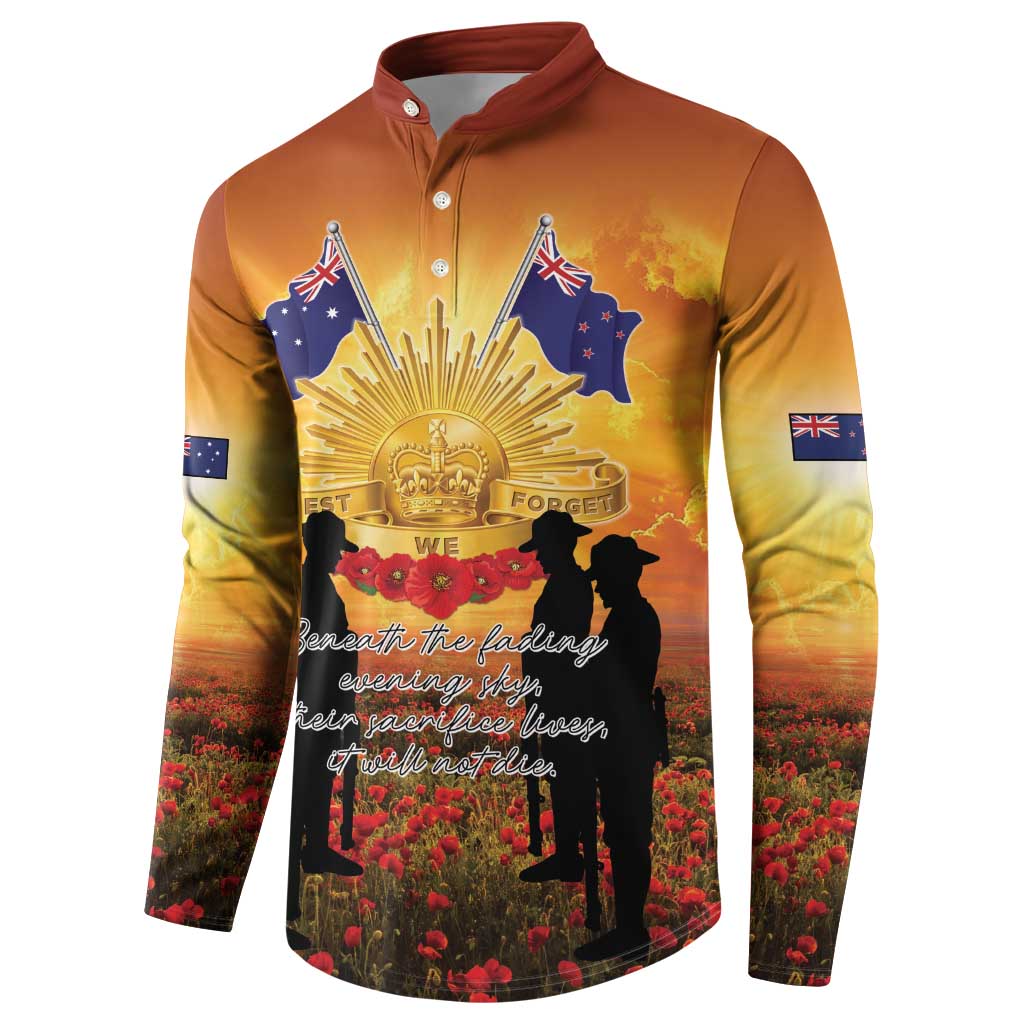 ANZAC Day Button Sweatshirt Remembrance Tribute Soldiers And Poppy Field LT05 - Polynesian Pride