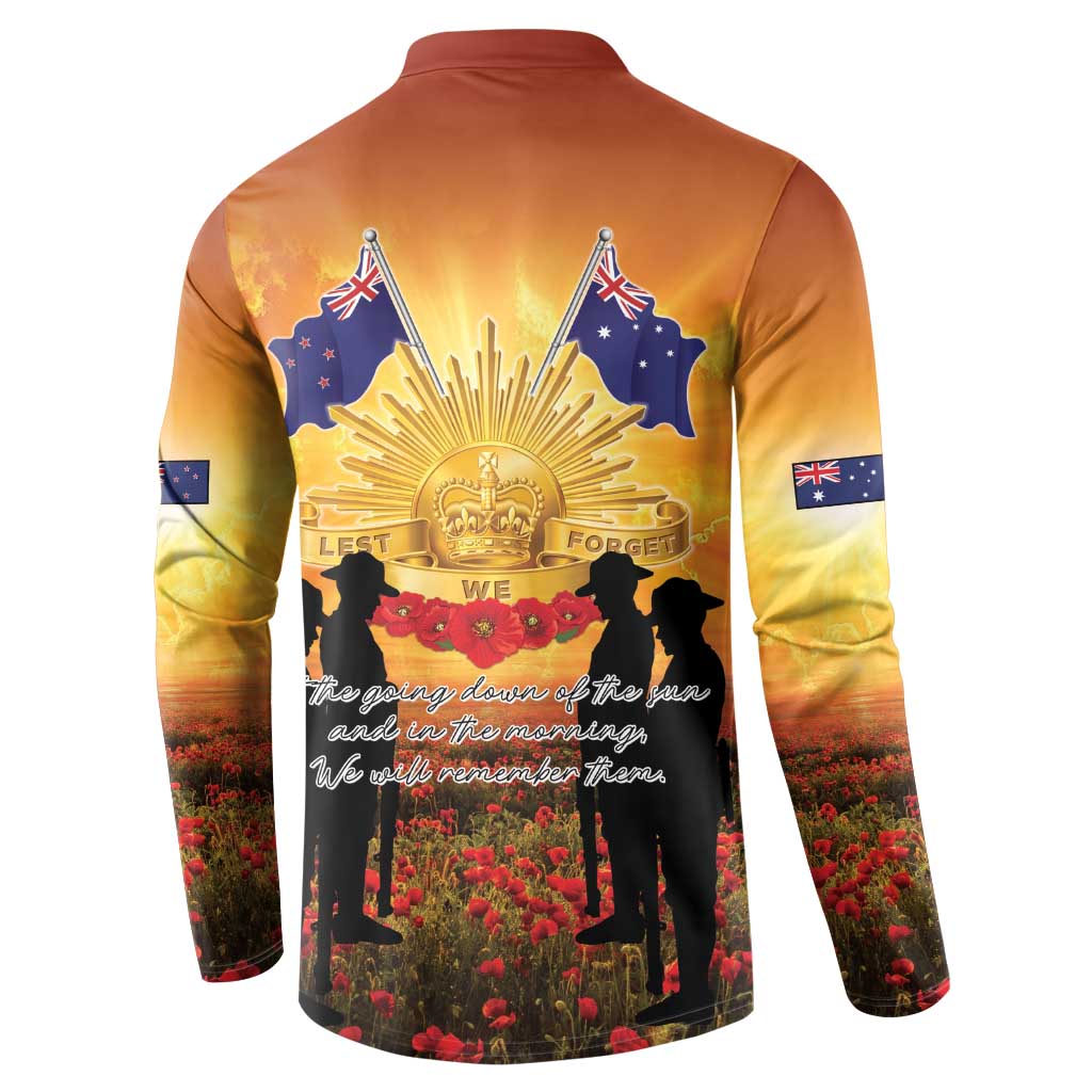 ANZAC Day Button Sweatshirt Remembrance Tribute Soldiers And Poppy Field LT05 - Polynesian Pride