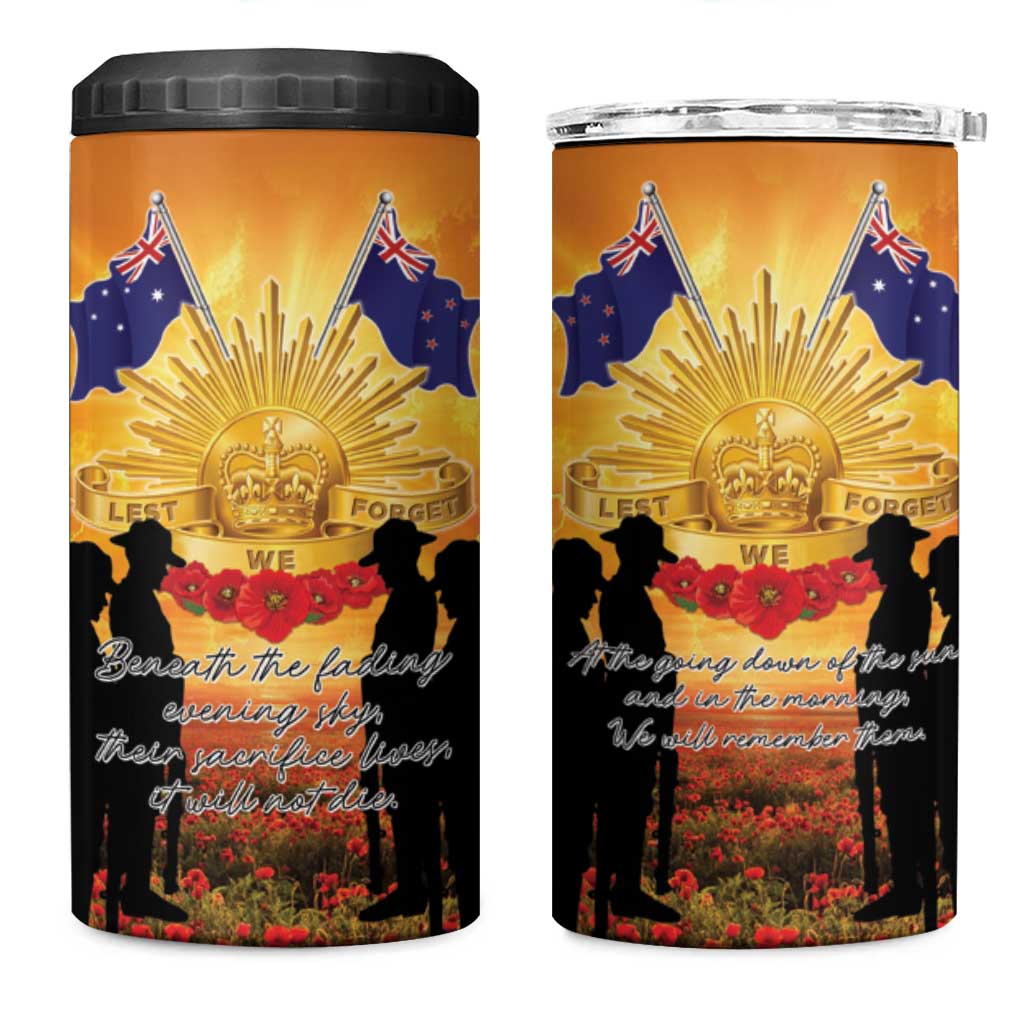 ANZAC Day 4 in 1 Can Cooler Tumbler Remembrance Tribute Soldiers And Poppy Field LT05 One Size: 16 oz Orange - Polynesian Pride