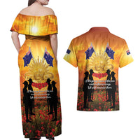 ANZAC Day Couples Matching Off Shoulder Maxi Dress and Hawaiian Shirt Remembrance Tribute Soldiers And Poppy Field