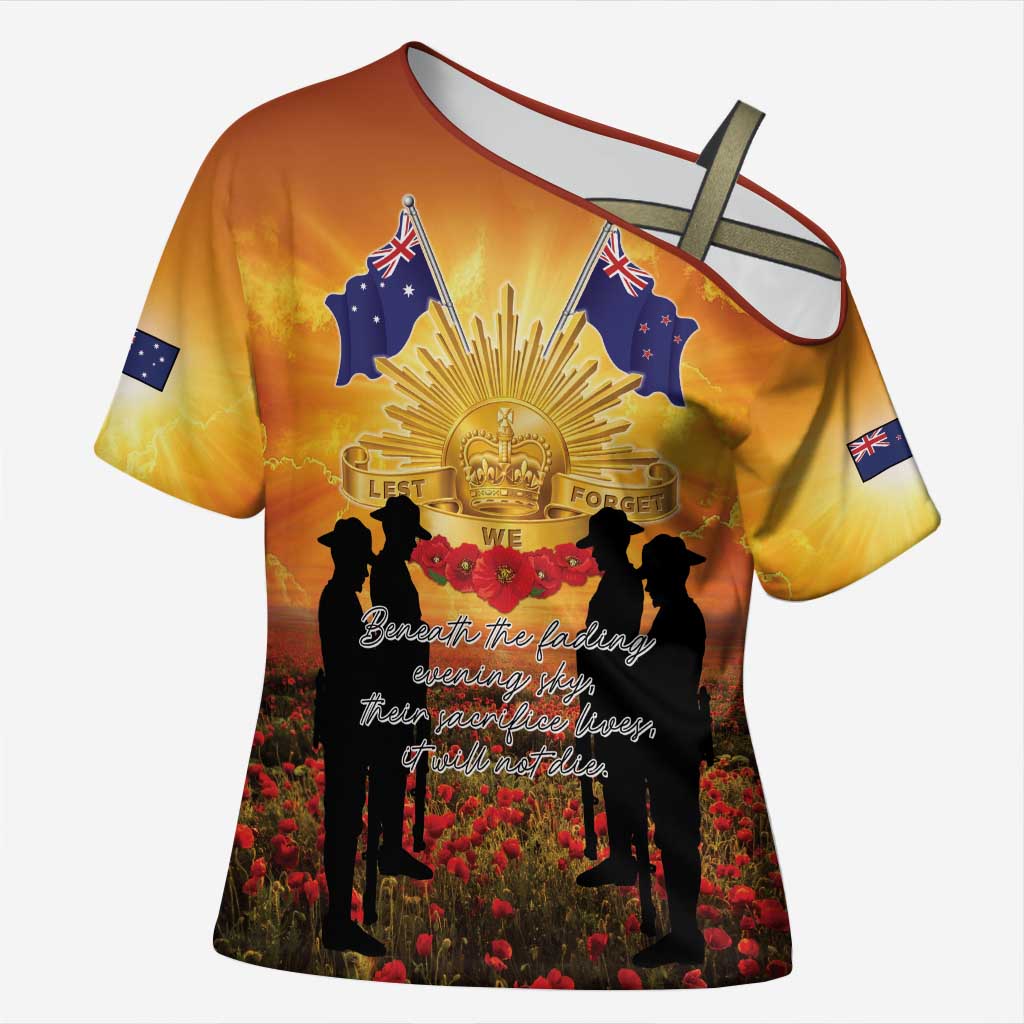ANZAC Day Cross Shoulder Shirt Remembrance Tribute Soldiers And Poppy Field LT05 Female Orange - Polynesian Pride