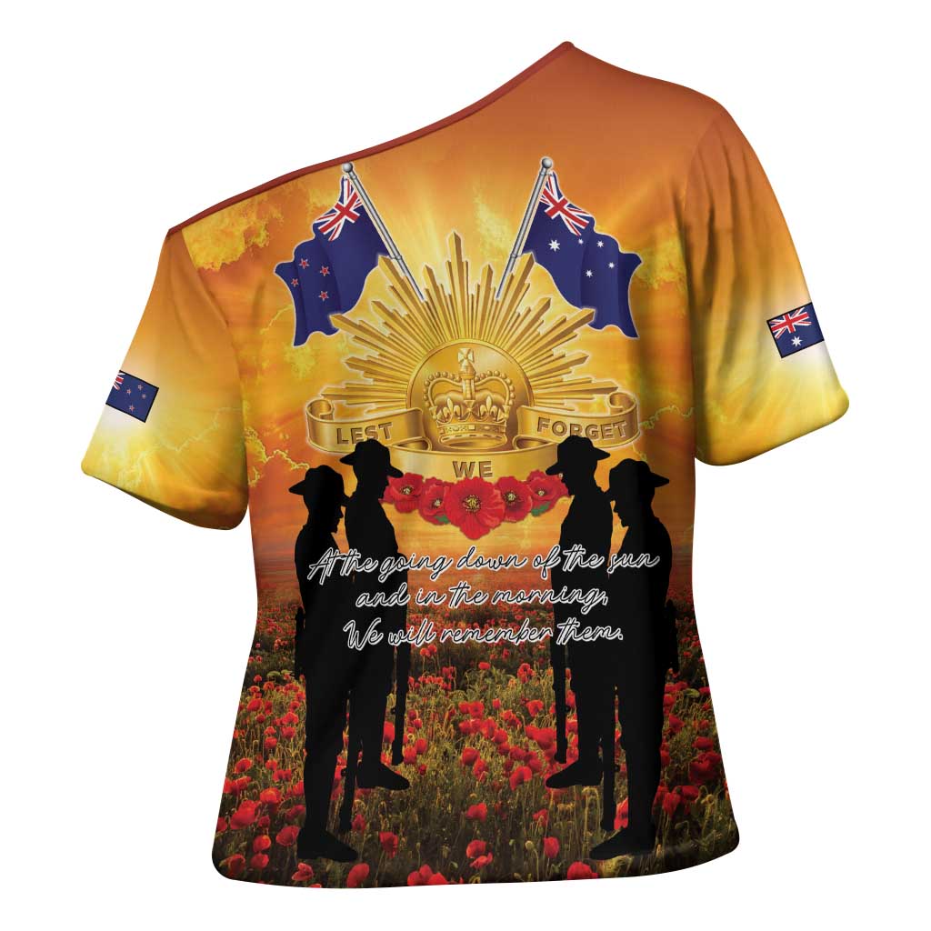 ANZAC Day Cross Shoulder Shirt Remembrance Tribute Soldiers And Poppy Field LT05 - Polynesian Pride