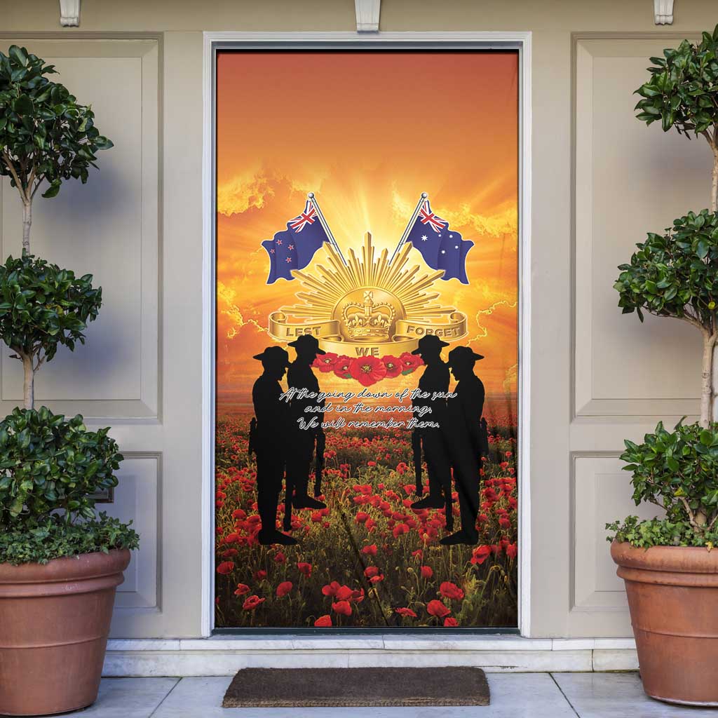 ANZAC Day Door Cover Remembrance Tribute Soldiers And Poppy Field LT05 Orange - Polynesian Pride