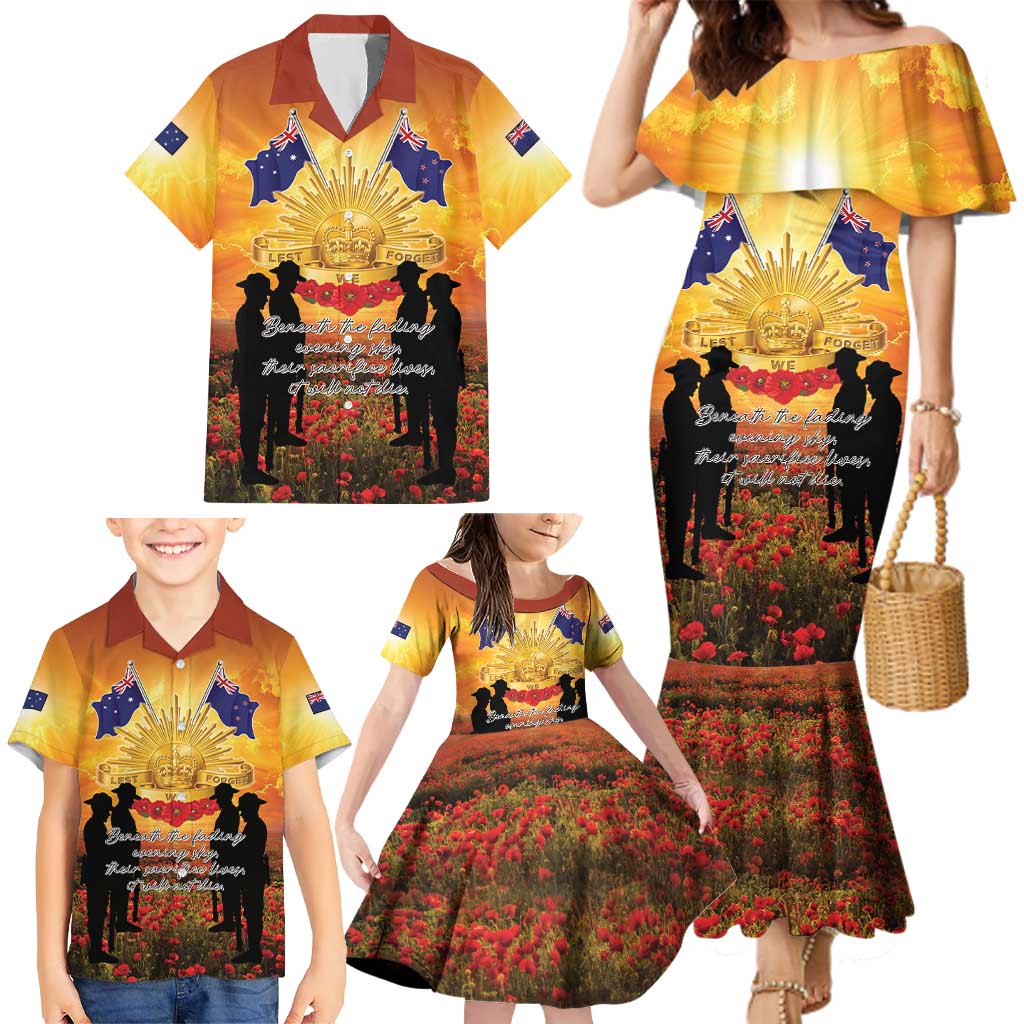 ANZAC Day Family Matching Mermaid Dress and Hawaiian Shirt Remembrance Tribute Soldiers And Poppy Field