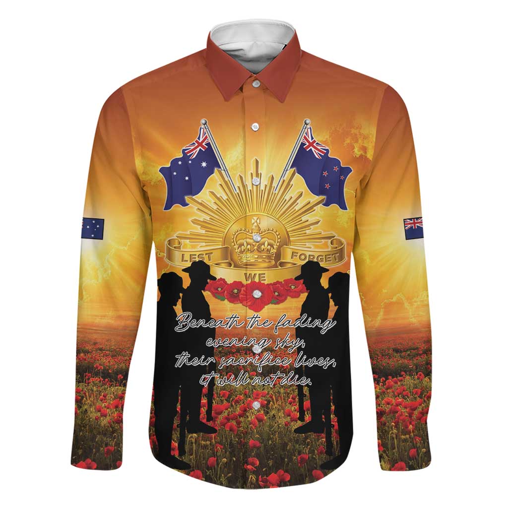 ANZAC Day Family Matching Off The Shoulder Long Sleeve Dress and Hawaiian Shirt Remembrance Tribute Soldiers And Poppy Field