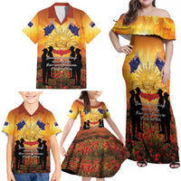 ANZAC Day Family Matching Off Shoulder Maxi Dress and Hawaiian Shirt Remembrance Tribute Soldiers And Poppy Field