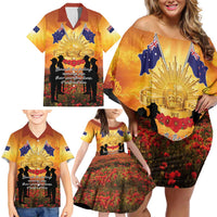 ANZAC Day Family Matching Off Shoulder Short Dress and Hawaiian Shirt Remembrance Tribute Soldiers And Poppy Field