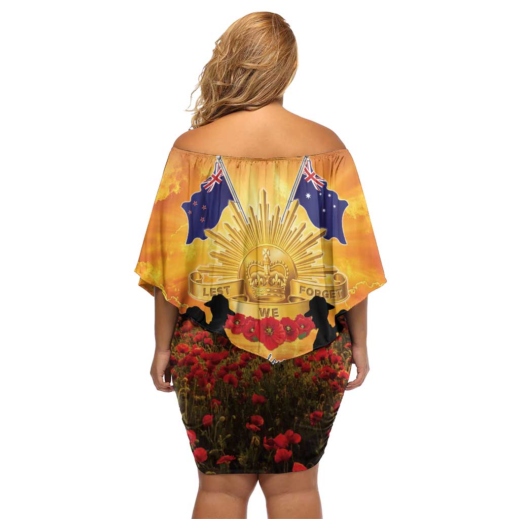 ANZAC Day Family Matching Off Shoulder Short Dress and Hawaiian Shirt Remembrance Tribute Soldiers And Poppy Field