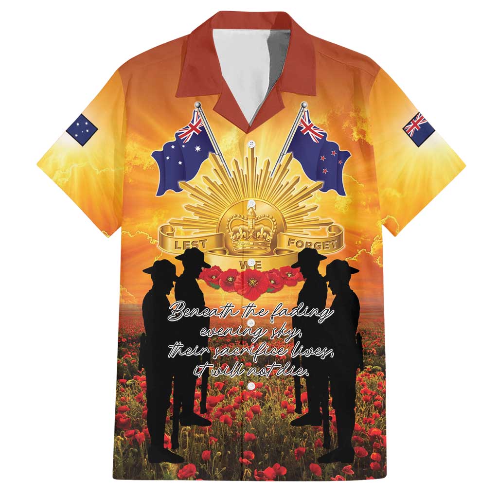 ANZAC Day Hawaiian Shirt Remembrance Tribute Soldiers And Poppy Field