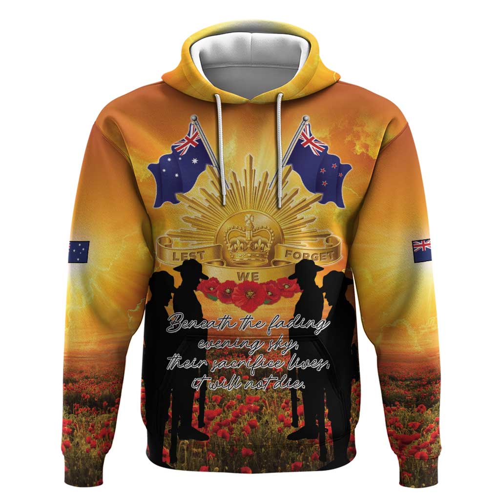 ANZAC Day Hoodie Remembrance Tribute Soldiers And Poppy Field LT05 Pullover Hoodie Orange - Polynesian Pride