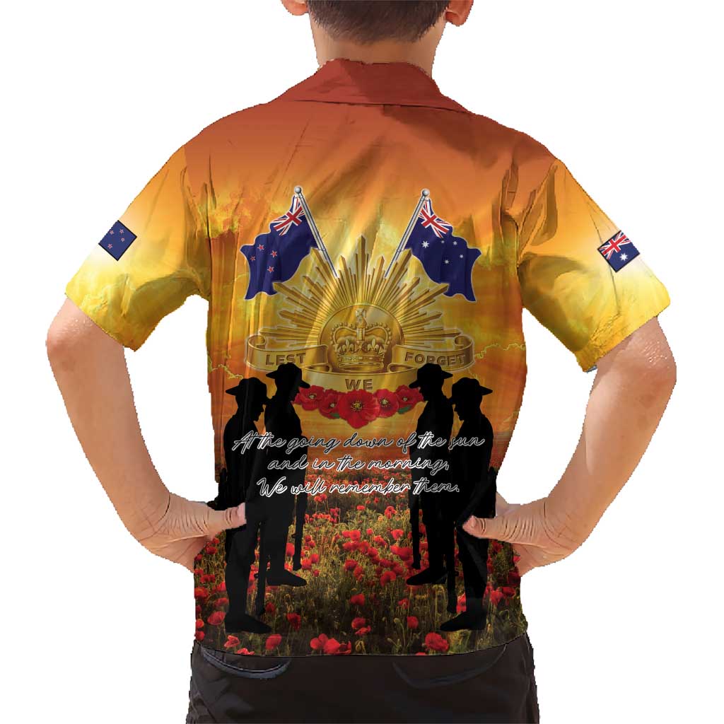 ANZAC Day Kid Hawaiian Shirt Remembrance Tribute Soldiers And Poppy Field LT05 - Polynesian Pride