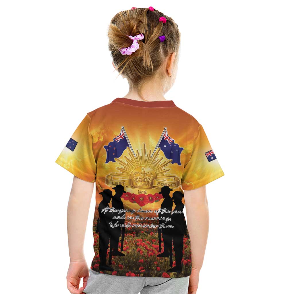 ANZAC Day Kid T Shirt Remembrance Tribute Soldiers And Poppy Field LT05 - Polynesian Pride