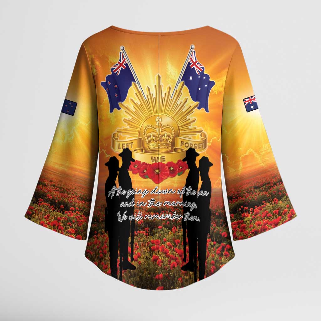 ANZAC Day Kimono Sleeve Blouse Remembrance Tribute Soldiers And Poppy Field LT05 - Polynesian Pride