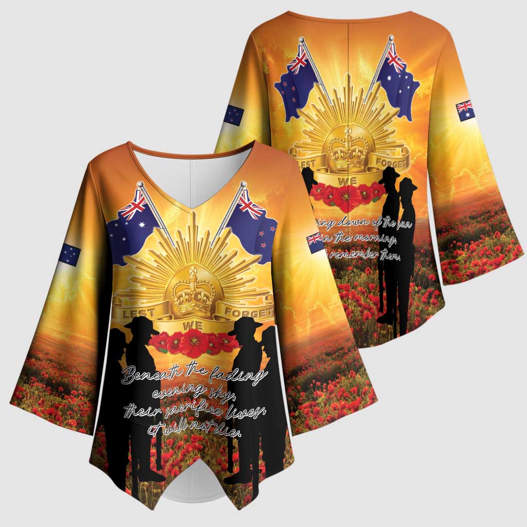 ANZAC Day Kimono Sleeve Blouse Remembrance Tribute Soldiers And Poppy Field LT05 - Polynesian Pride