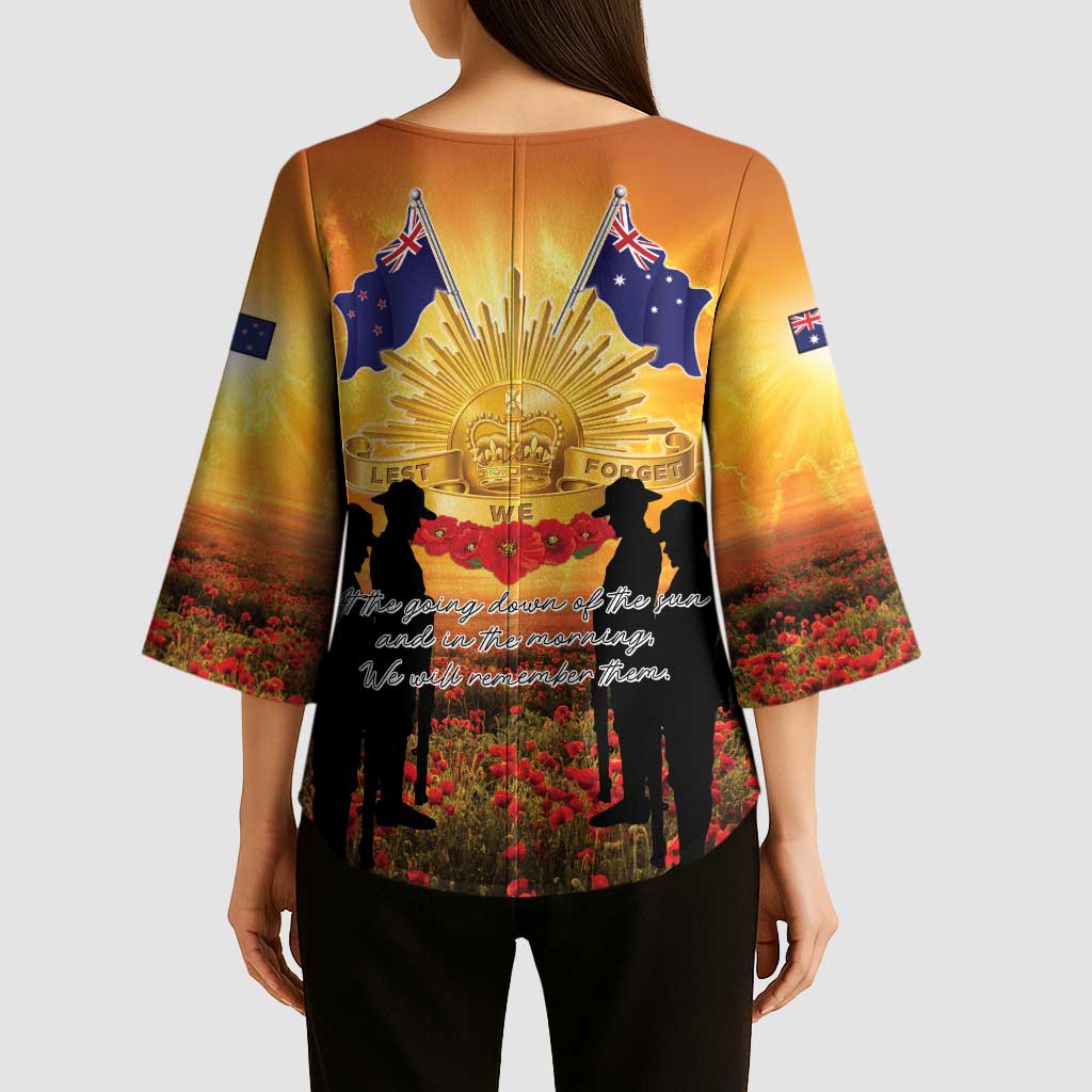ANZAC Day Kimono Sleeve Blouse Remembrance Tribute Soldiers And Poppy Field LT05 - Polynesian Pride