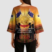 ANZAC Day Kimono Sleeve Blouse Remembrance Tribute Soldiers And Poppy Field LT05 - Polynesian Pride