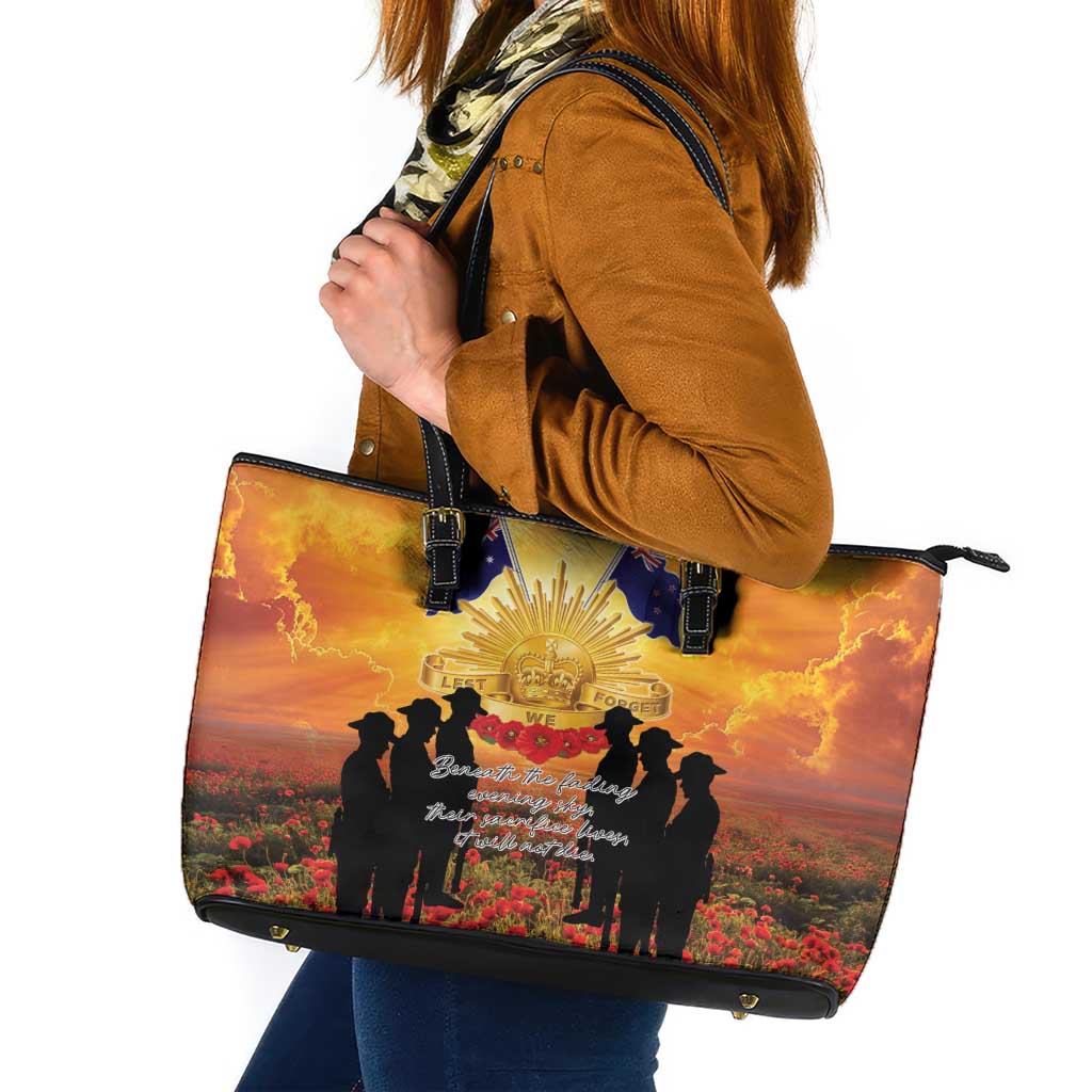 ANZAC Day Leather Tote Bag Remembrance Tribute Soldiers And Poppy Field LT05 Orange - Polynesian Pride