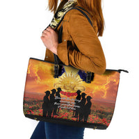 ANZAC Day Leather Tote Bag Remembrance Tribute Soldiers And Poppy Field LT05 Orange - Polynesian Pride