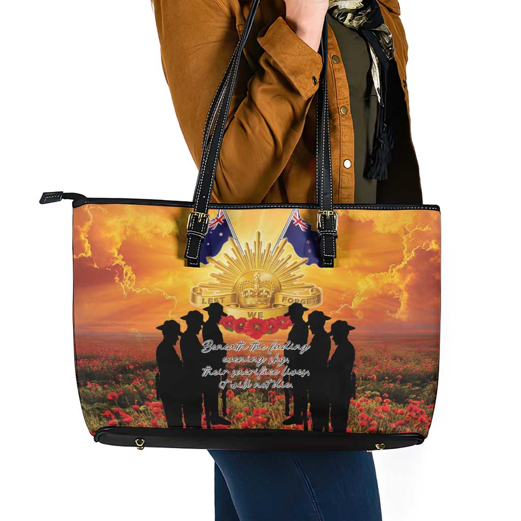 ANZAC Day Leather Tote Bag Remembrance Tribute Soldiers And Poppy Field LT05 - Polynesian Pride