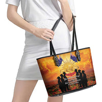 ANZAC Day Leather Tote Bag Remembrance Tribute Soldiers And Poppy Field LT05 - Polynesian Pride