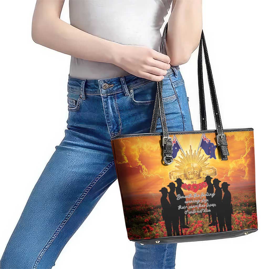 ANZAC Day Leather Tote Bag Remembrance Tribute Soldiers And Poppy Field LT05 - Polynesian Pride