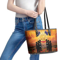 ANZAC Day Leather Tote Bag Remembrance Tribute Soldiers And Poppy Field LT05 - Polynesian Pride