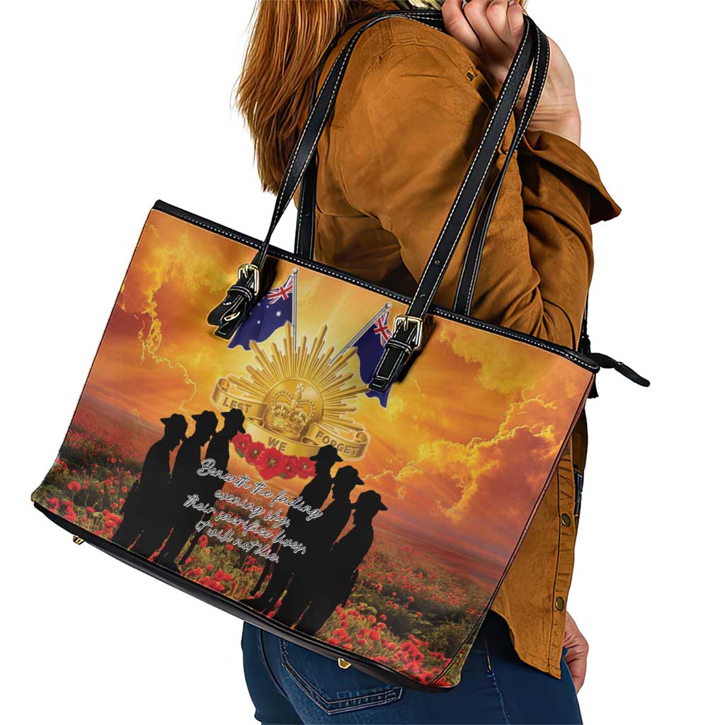ANZAC Day Leather Tote Bag Remembrance Tribute Soldiers And Poppy Field LT05 - Polynesian Pride
