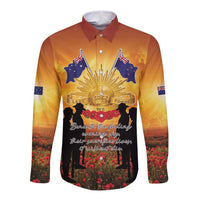 ANZAC Day Long Sleeve Button Shirt Remembrance Tribute Soldiers And Poppy Field LT05 Unisex Orange - Polynesian Pride