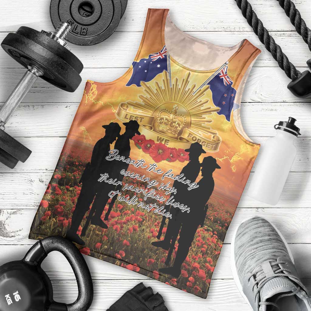ANZAC Day Men Tank Top Remembrance Tribute Soldiers And Poppy Field LT05 - Polynesian Pride