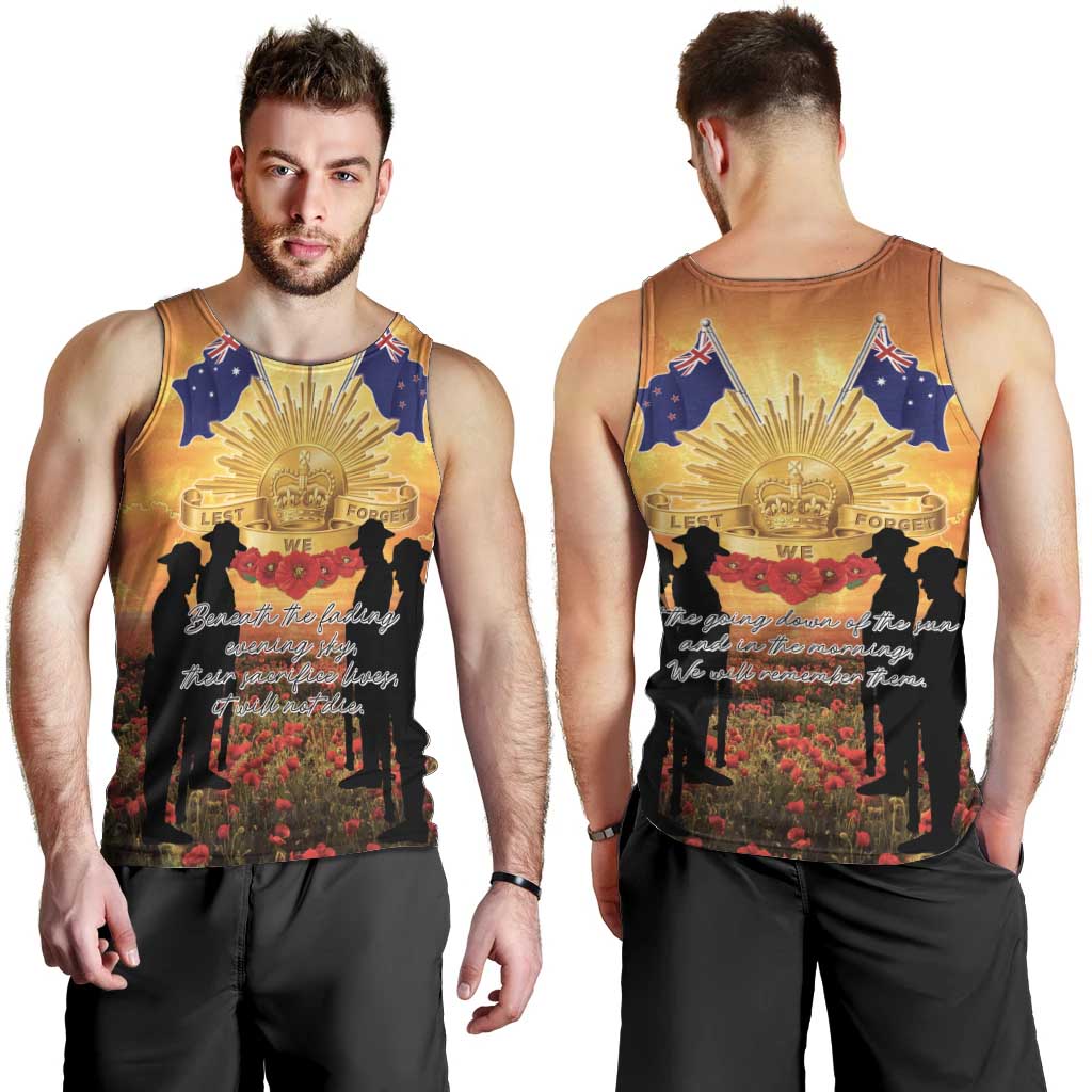 ANZAC Day Men Tank Top Remembrance Tribute Soldiers And Poppy Field LT05 - Polynesian Pride