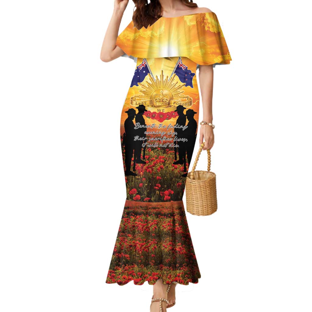 ANZAC Day Mermaid Dress Remembrance Tribute Soldiers And Poppy Field LT05 Women Orange - Polynesian Pride