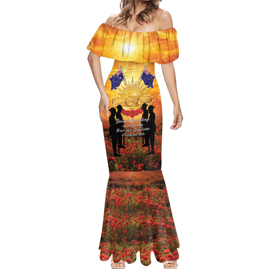 ANZAC Day Mermaid Dress Remembrance Tribute Soldiers And Poppy Field LT05 - Polynesian Pride